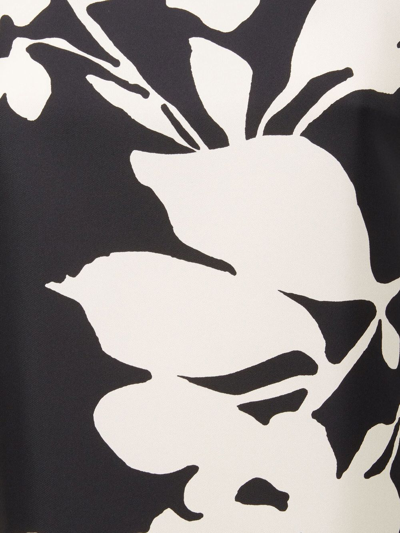 La Doublej Floral-print Silk Swing Dress With Feather Trim In Black
