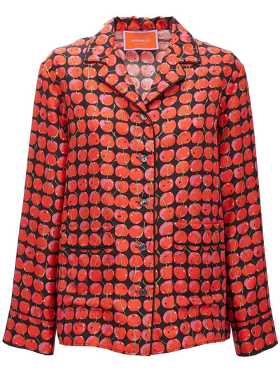 Shop La Doublej Cherry-print Silk Pyjama Set In Red