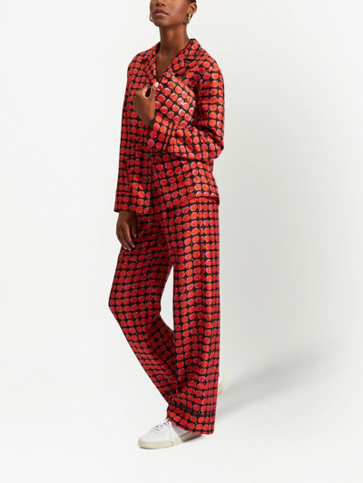 Shop La Doublej Cherry-print Silk Pyjama Set In Red