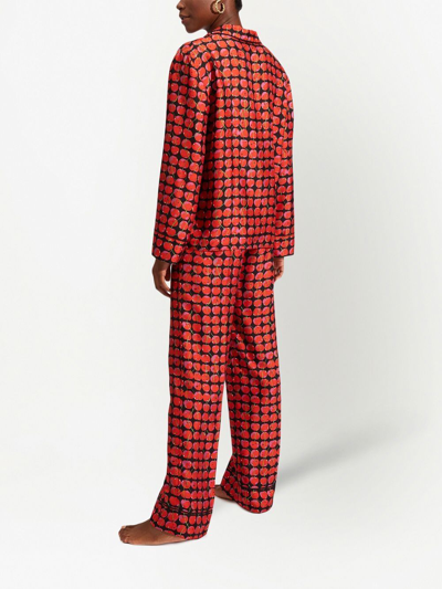 Shop La Doublej Cherry-print Silk Pyjama Set In Red