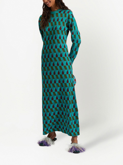 Shop La Doublej Leisure Jacquard-knit Maxi Dress In Blue