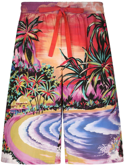 Shop Dolce & Gabbana Graphic-print Bermuda Shorts In Orange