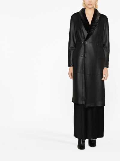Shop Emporio Armani Reversible Double-breasted Coat In Black