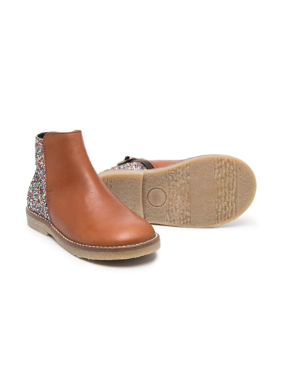 Gallucci Glittered-panel Ankle Boots In Brown