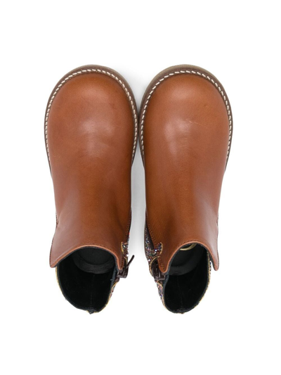 Gallucci Glittered-panel Ankle Boots In Brown
