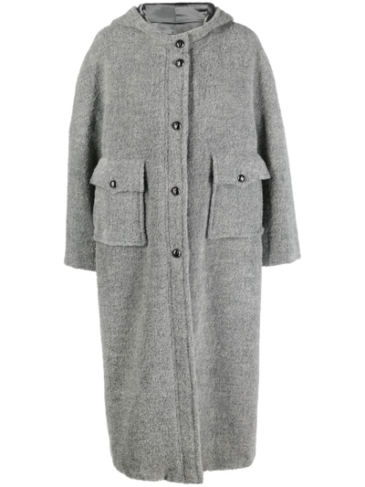 Shop Emporio Armani Single-breasted Hooded Wool Coat In Grey