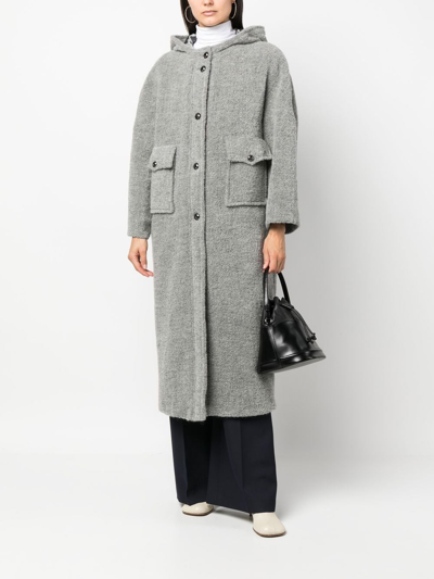 Shop Emporio Armani Single-breasted Hooded Wool Coat In Grey
