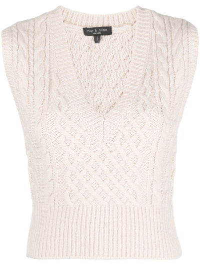 Shop Rag & Bone Cable-knit V-neck Vest In Neutrals