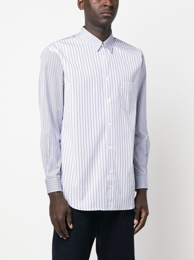 Shop Comme Des Garçons Shirt Striped Long Sleeve Cotton Shirt In Blue