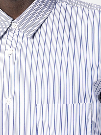 Shop Comme Des Garçons Shirt Striped Long Sleeve Cotton Shirt In Blue
