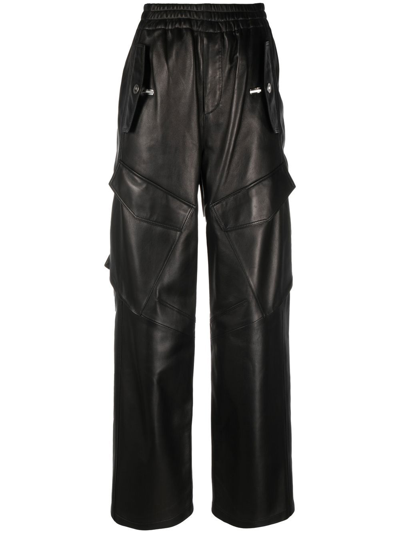 Shop Dion Lee Wide-leg Leather Trousers In Black
