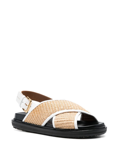 Marni Raffia And Leather Criss-cross Fussbett Sandal In Black