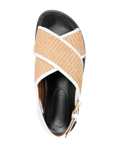 Marni Raffia And Leather Criss-cross Fussbett Sandal In Black
