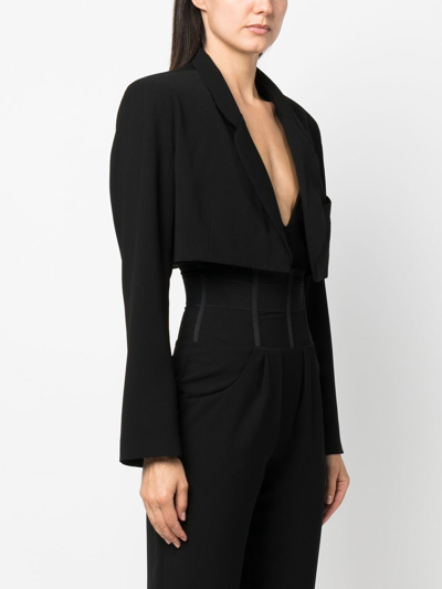 Shop Murmur Long-sleeved Cropped Blazer In Black