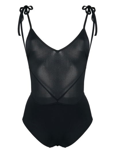 Shop Isabel Marant Swan Spaghetti-strap Swimsuit In Black