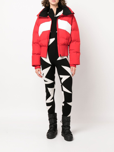 Shop Perfect Moment Panelled Puffer Ski Jacket In Red