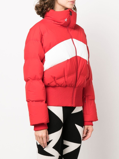 Shop Perfect Moment Panelled Puffer Ski Jacket In Red