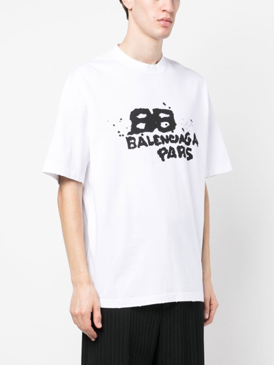 Shop Balenciaga Hand Drawn Logo-print T-shirt In White