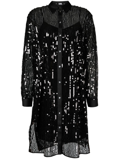 Karl Lagerfeld Sequin-embellished Shirtdress In Black