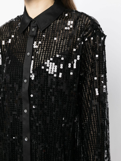 Karl Lagerfeld Sequin-embellished Shirtdress In Black