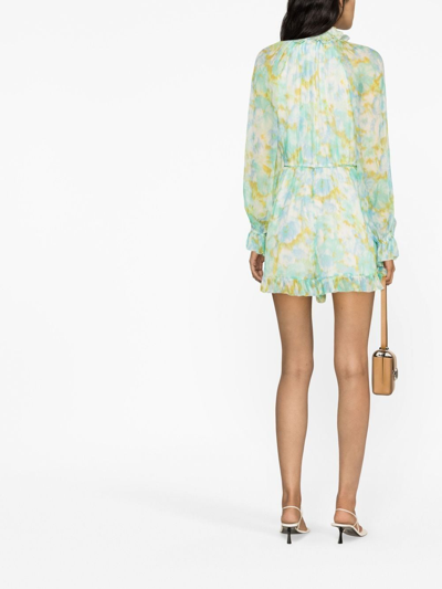 Shop Zimmermann Abstract-print Silk Playsuit In Green