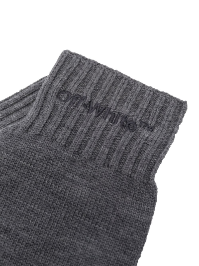 Shop Off-white Embroidered-logo Ribbed Gloves In Grey