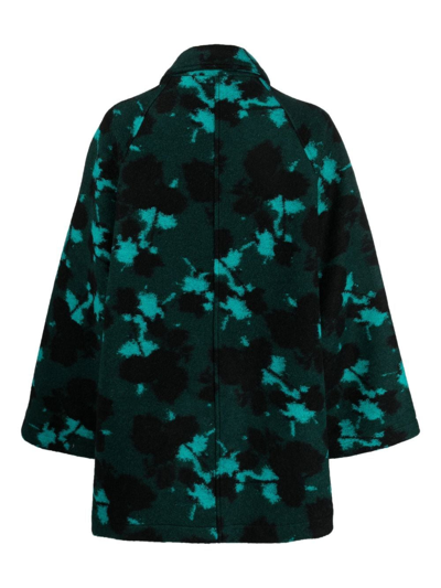 Shop Colville Graphic-print Concealed-front Coat In Green