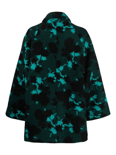 Colville Graphic-print Concealed-front Coat In Green