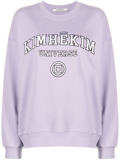 Shop Kimhēkim Universe-embroidered Crew-neck Sweatshirt In Purple