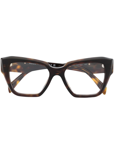 Shop Prada Logo-plaque Glasses In Brown