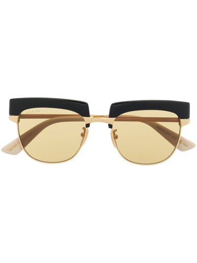 Shop Gucci Colour-block Tinted-lens Sunglasses In Gold