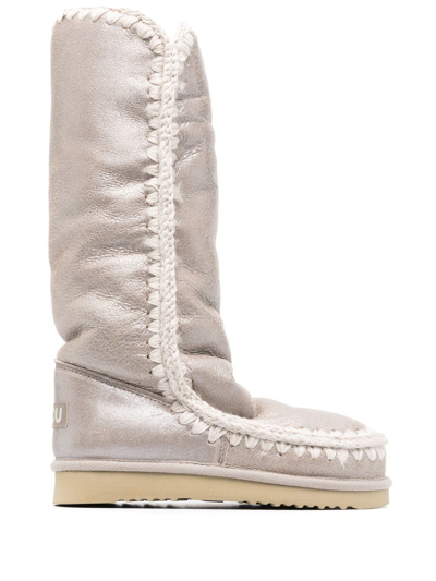 Shop Mou Metallic Leather Boots In Neutrals