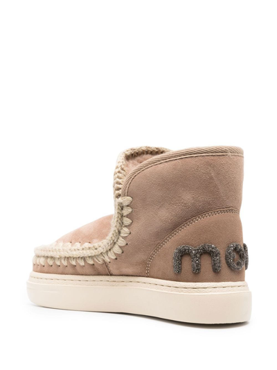 Shop Mou Suede Logo-lettering Ankle-boots In Neutrals