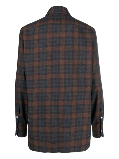 Barba Napoli Check-print Button-up Shirt In Blue