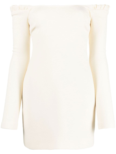 Khaite Octavia Off-the-shoulder Wool-crepe Mini Dress In Neutrals