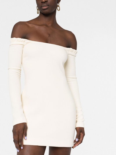 Khaite Octavia Off-the-shoulder Wool-crepe Mini Dress In Neutrals