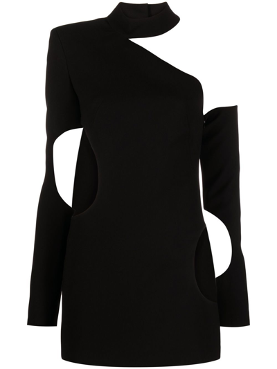 Monot One-shoulder Cutout Satin Mini Dress In Black