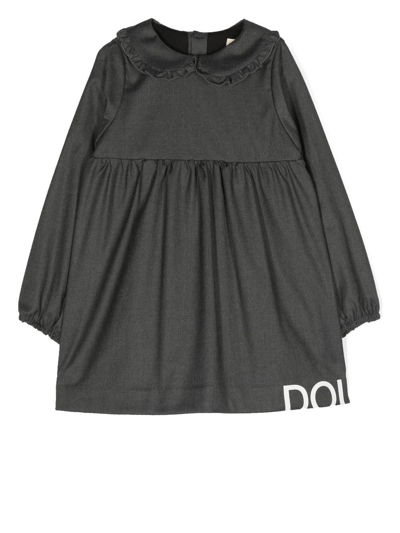 Shop Douuod Logo-print Ruffle-collar Dress In Grey