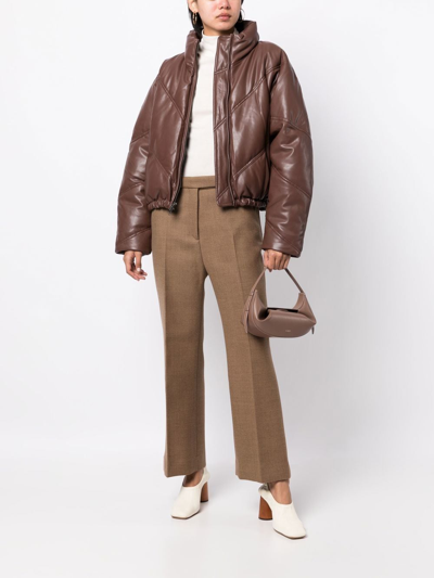A.l.c Morrison Faux Leather Exaggerated Puffer Jacket In Brown