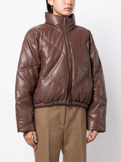A.l.c Morrison Faux Leather Exaggerated Puffer Jacket In Brown