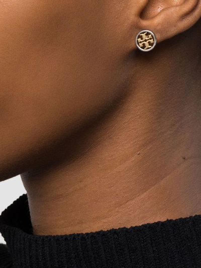 Tory Burch Miller Openwork-logo Earrings In Gold