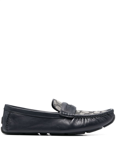 Shop Coach Monogram-embroidered Leather Loafers In Blue