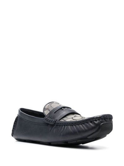 Coach Monogram-embroidered Leather Loafers In Blue