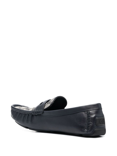 Shop Coach Monogram-embroidered Leather Loafers In Blue