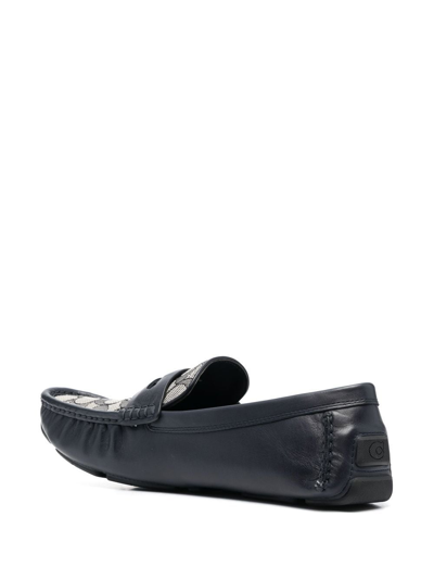 Coach Monogram-embroidered Leather Loafers In Blue