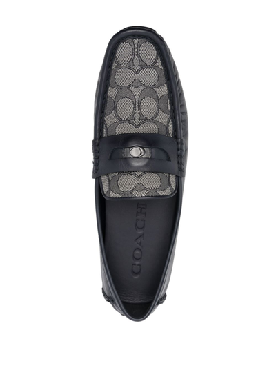 Shop Coach Monogram-embroidered Leather Loafers In Blue