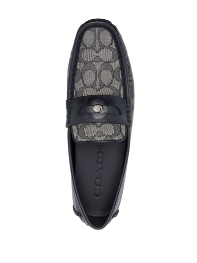 Coach Monogram-embroidered Leather Loafers In Blue