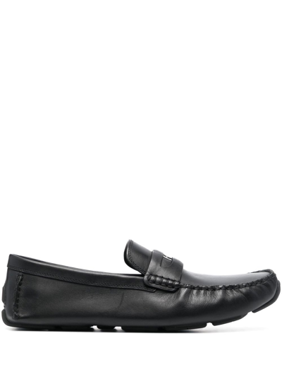 Shop Coach Logo-plaque Leather Loafers In Black