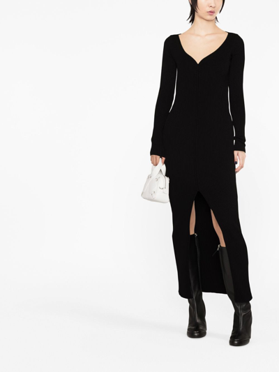 Shop Courrèges Ribbed-knit Long Dress In Black