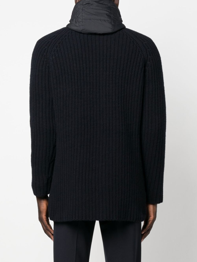 Herno Ribbed-knit Hooded Coat In Blue